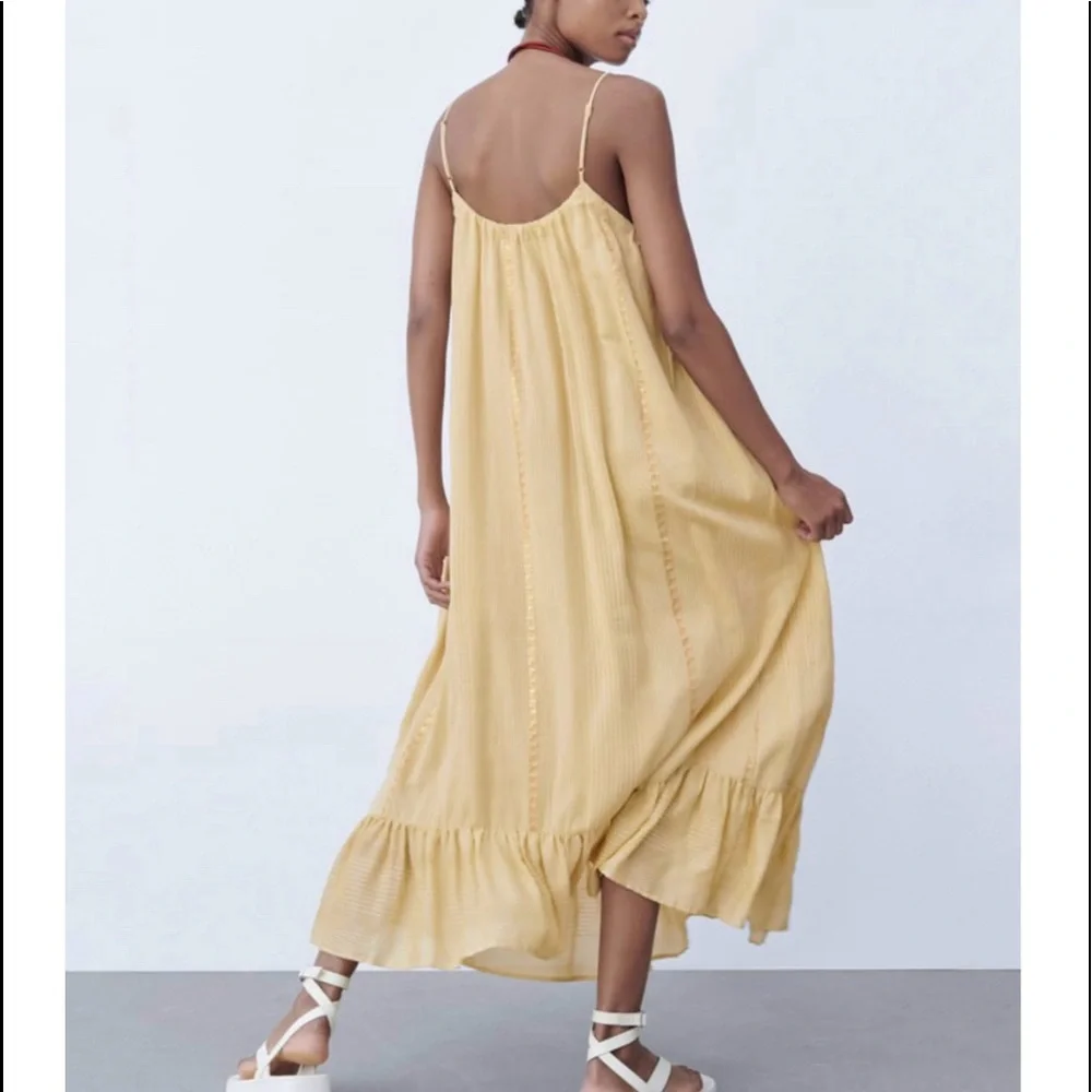 Zara embroidered ruffly embellished long cotton summer dress